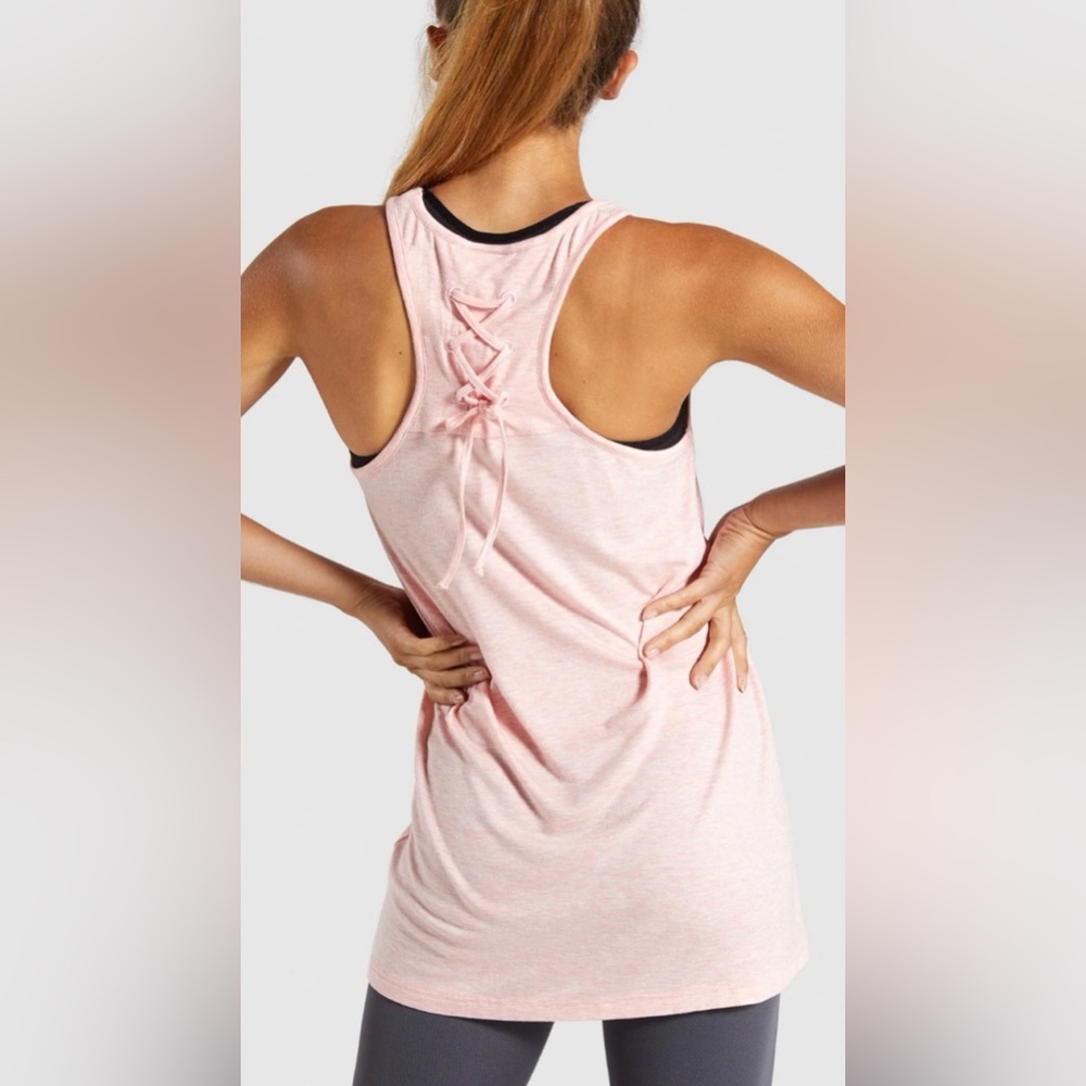 Gymshark Lace Up Vest Tank Top In Pink Marl/Coral Size M